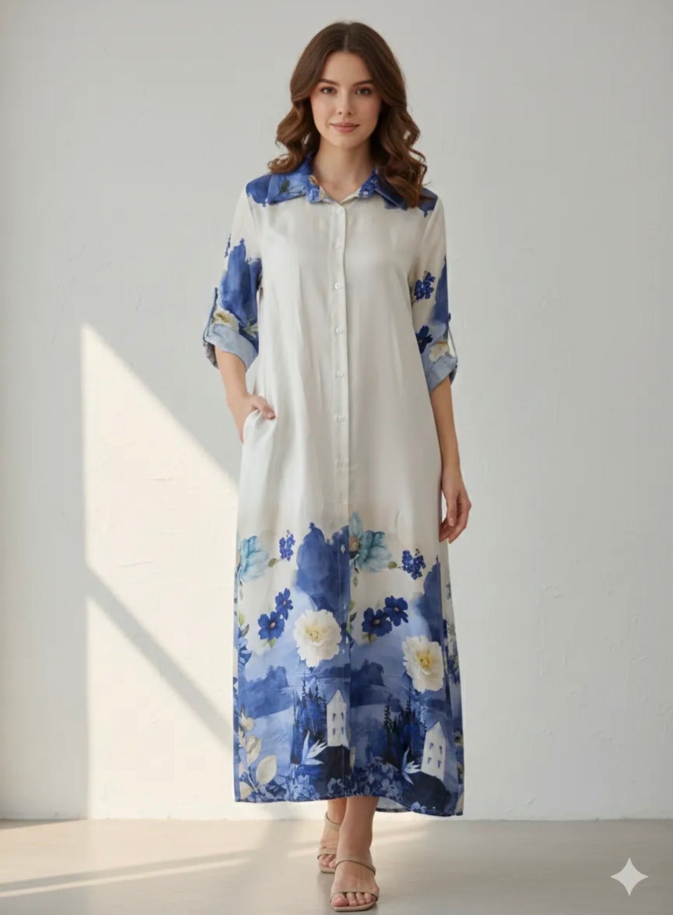 Elegant Italian Satin Floral Dress