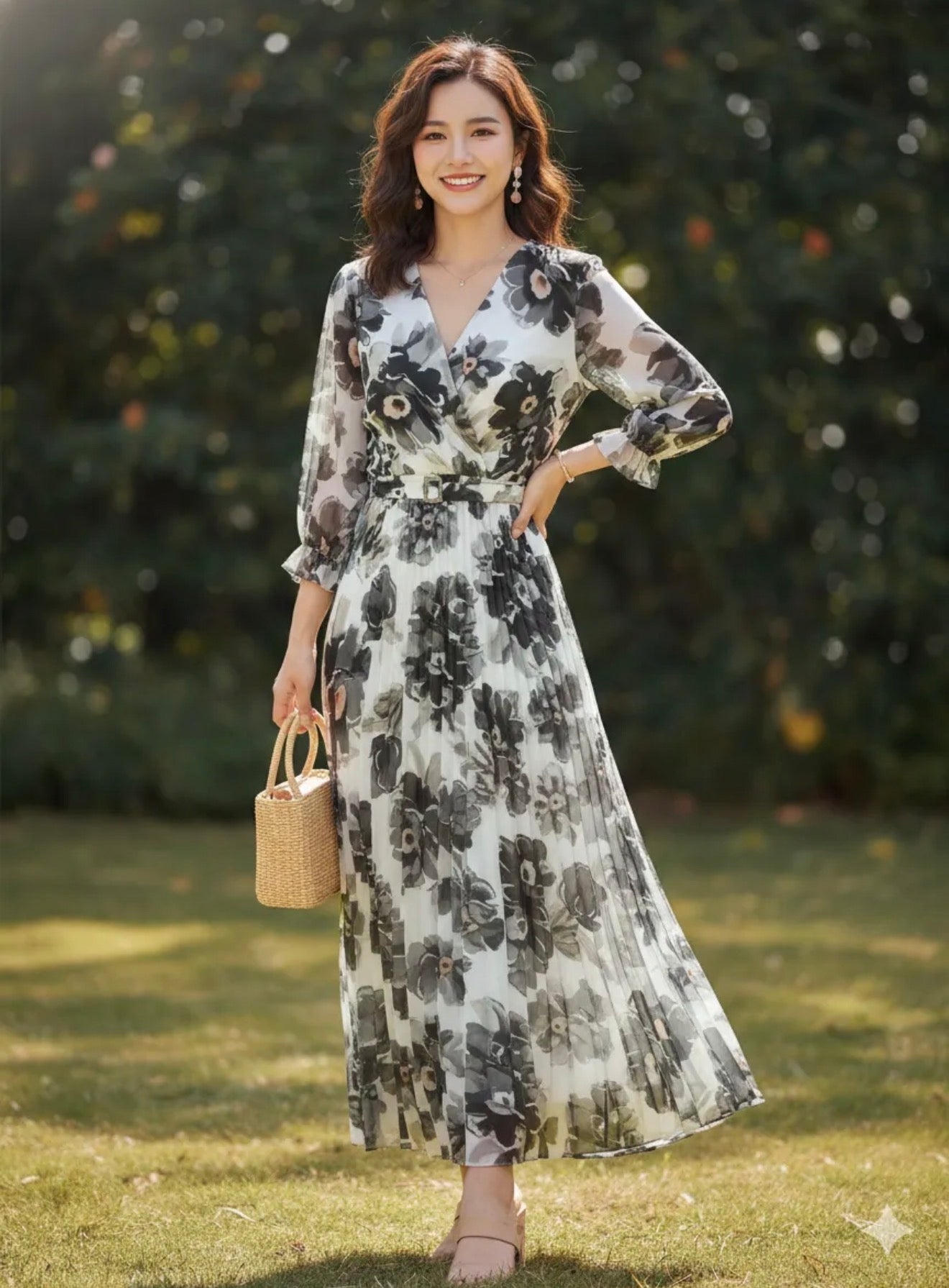 Elegant Italian Chiffon Floral Dress