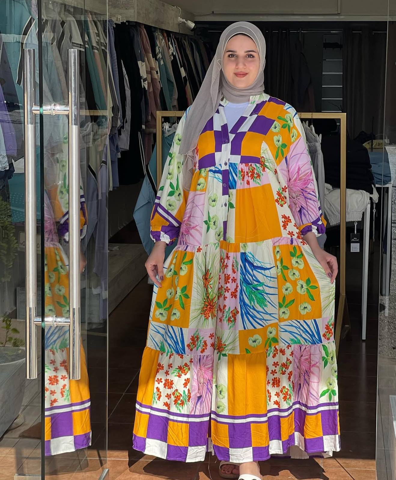 Colorful Patchwork Floral Modest Maxi Dress