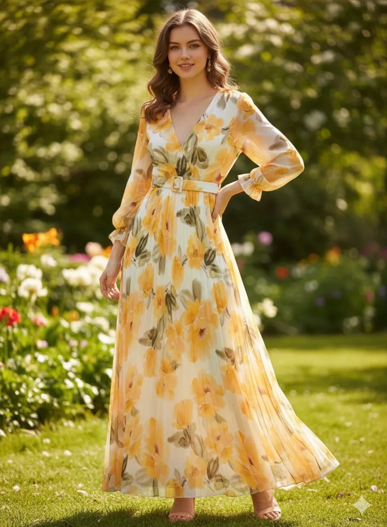Elegant Italian Chiffon Floral Dress