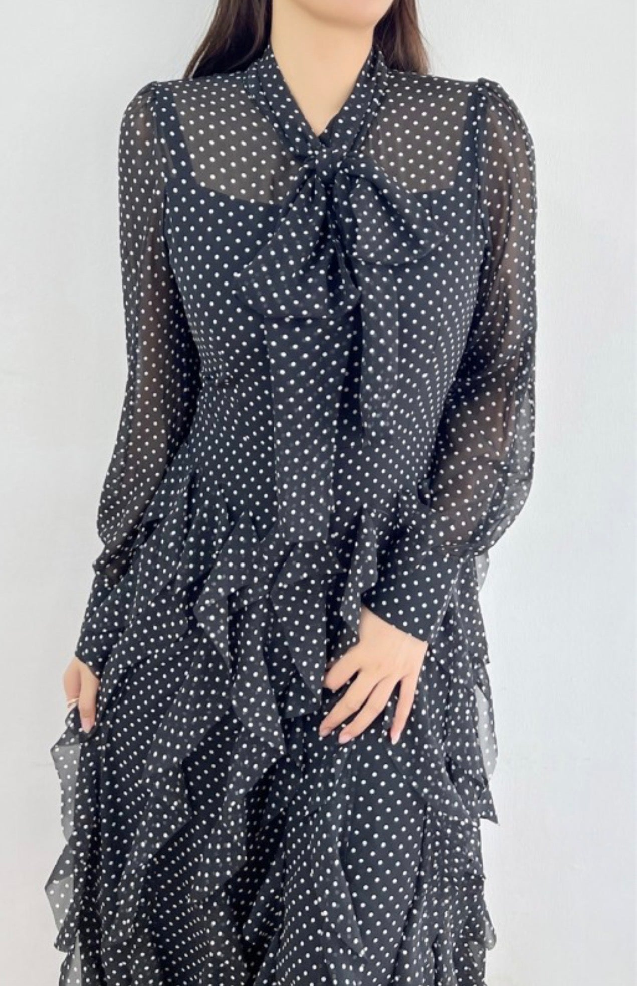 Elegant Polka Dot Chiffon Dress