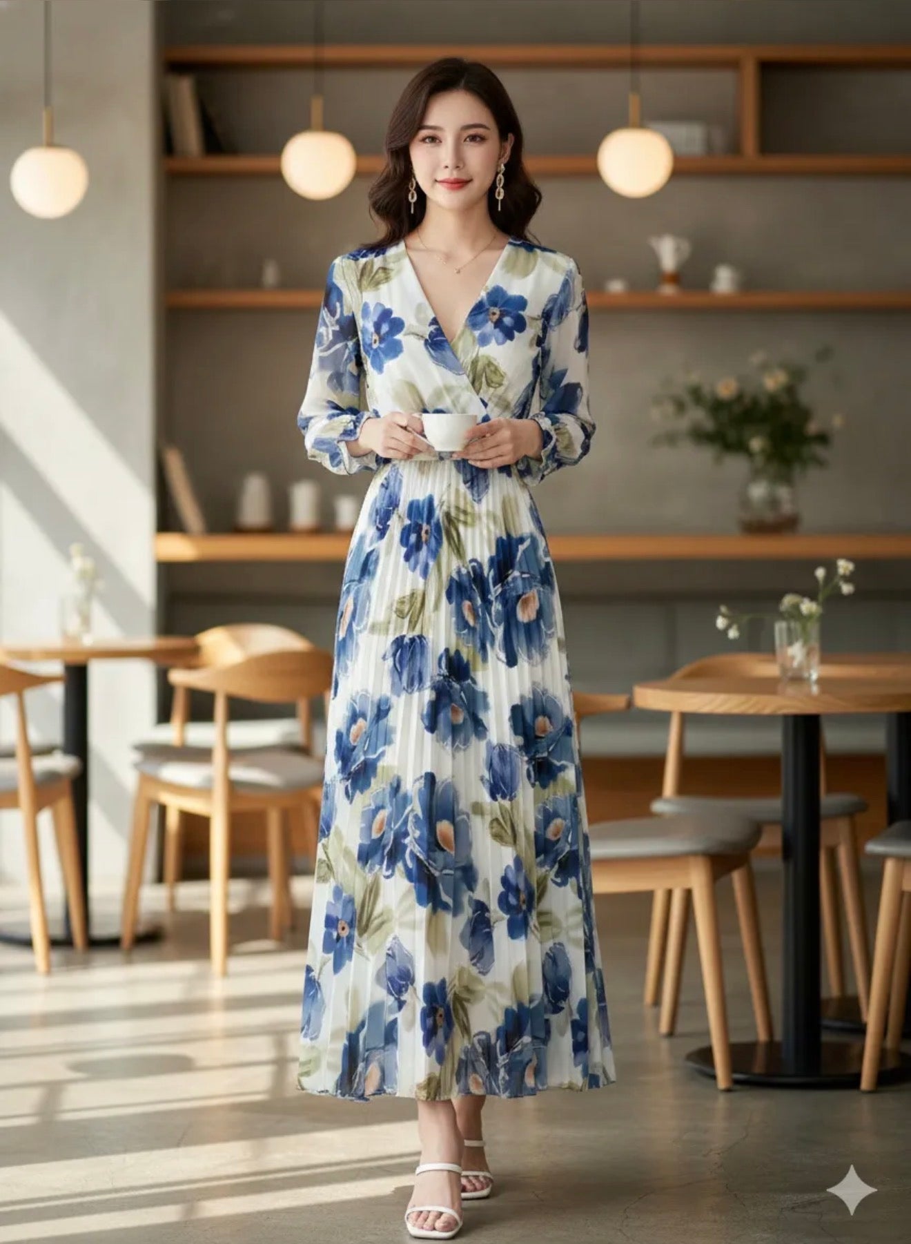 Elegant Italian Chiffon Floral Dress