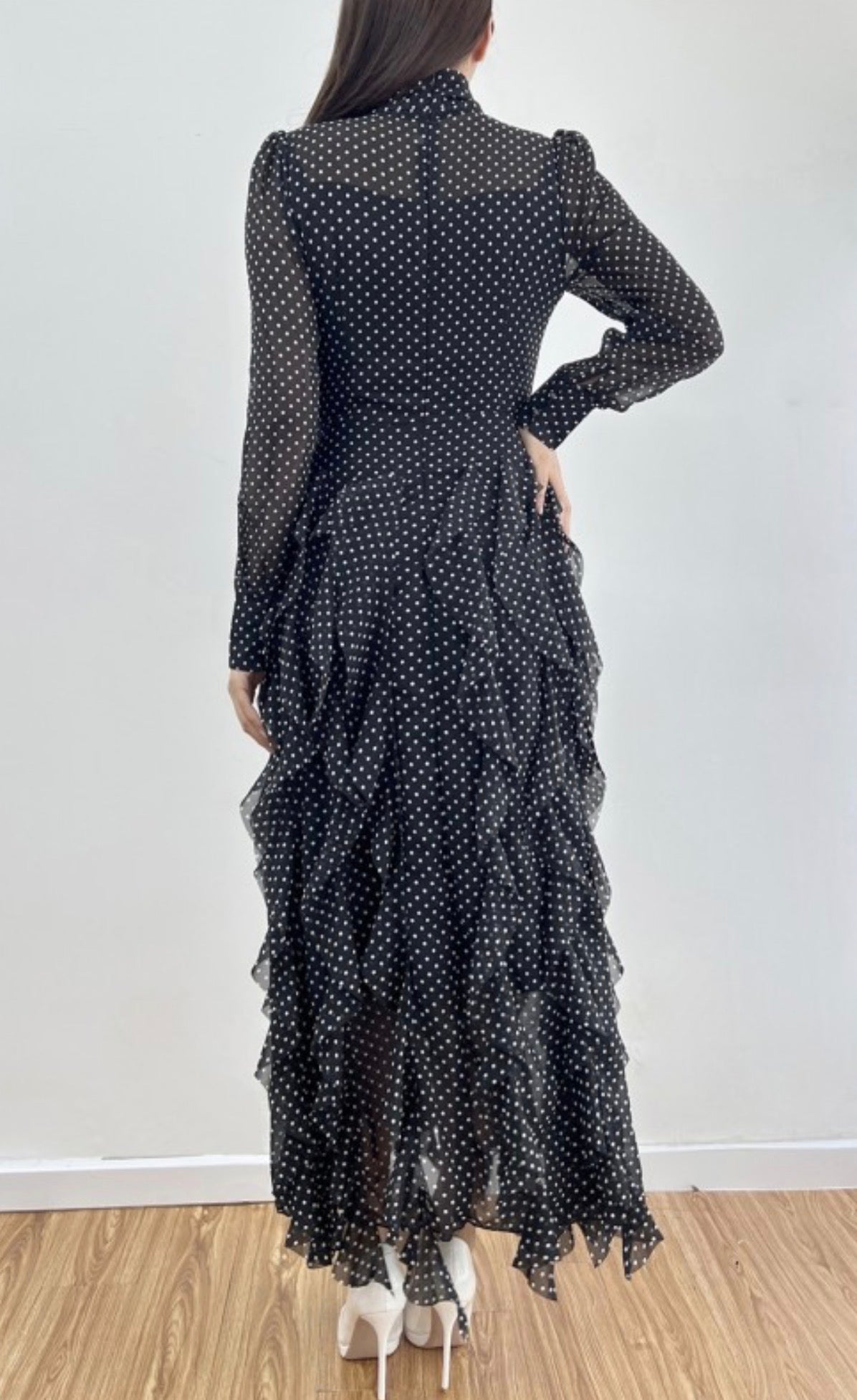 Elegant Polka Dot Chiffon Dress