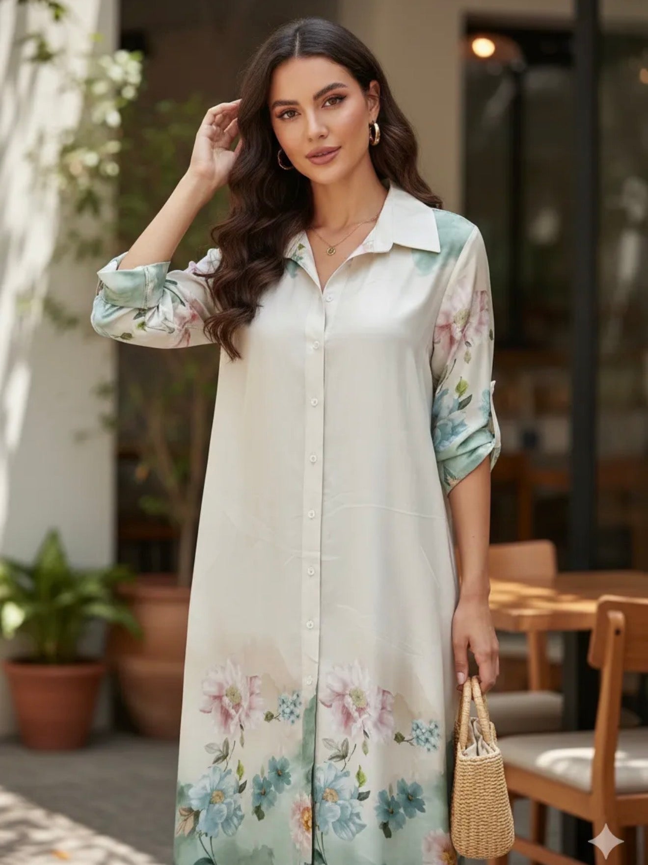 Elegant Italian Satin Floral Dress