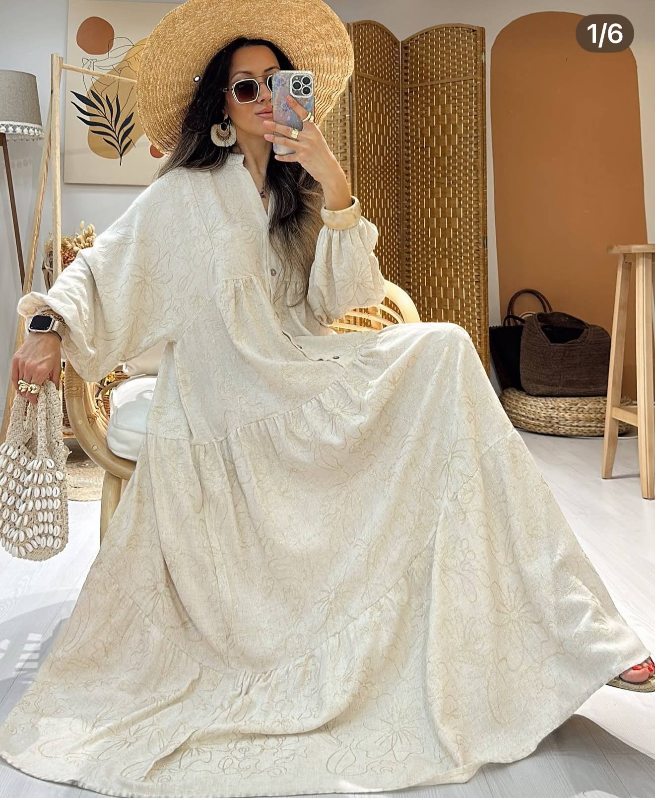 Turkish-made beige dress embroidered with gold threads – a modern and elegant style