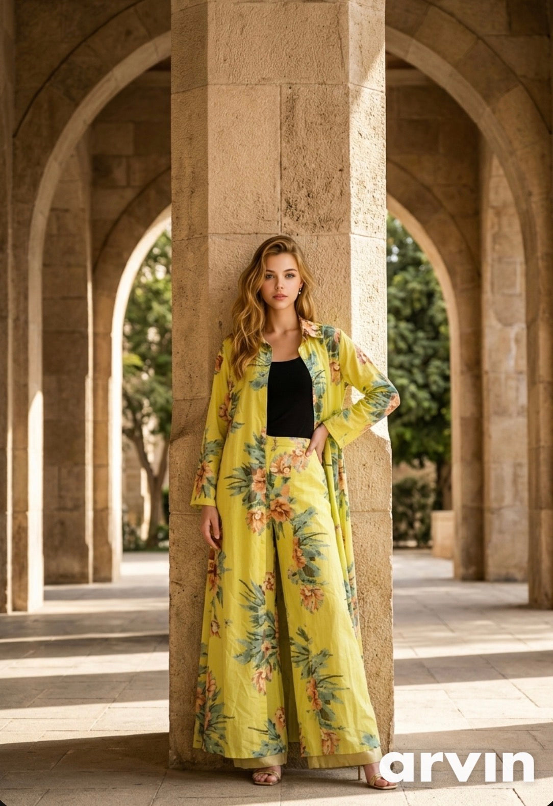 Stylish Turkish linen two-piece set made from soft, lightweight, and breathable fabric. The set includes wide-leg pants and a long floral shirt for a chic and comfortable look. Perfect for summer, casual outings, and everyday elegance. ✨