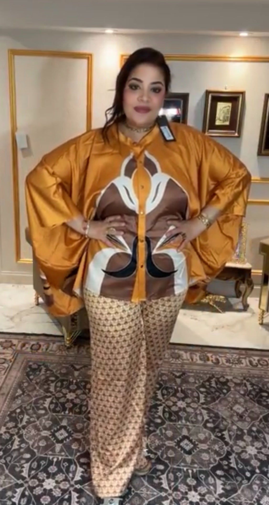 Luxury Turkish Satin Two-Piece Set – Mustard