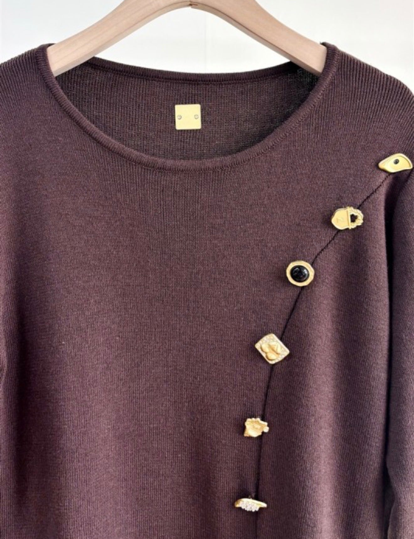 Luxury Brown Maxi Dress with Gold Side Buttons