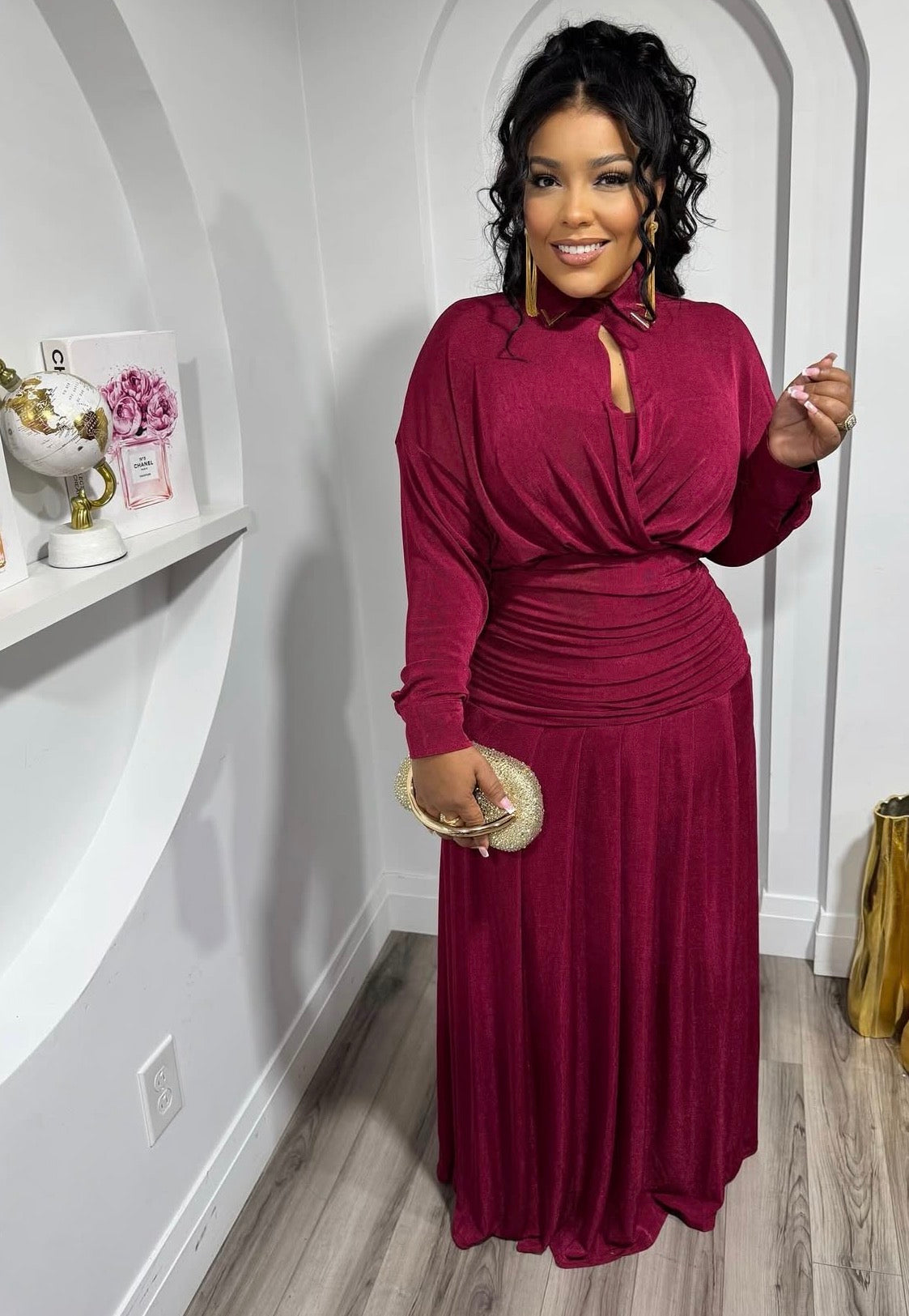 Burgundy  Elegant Maxi Dress