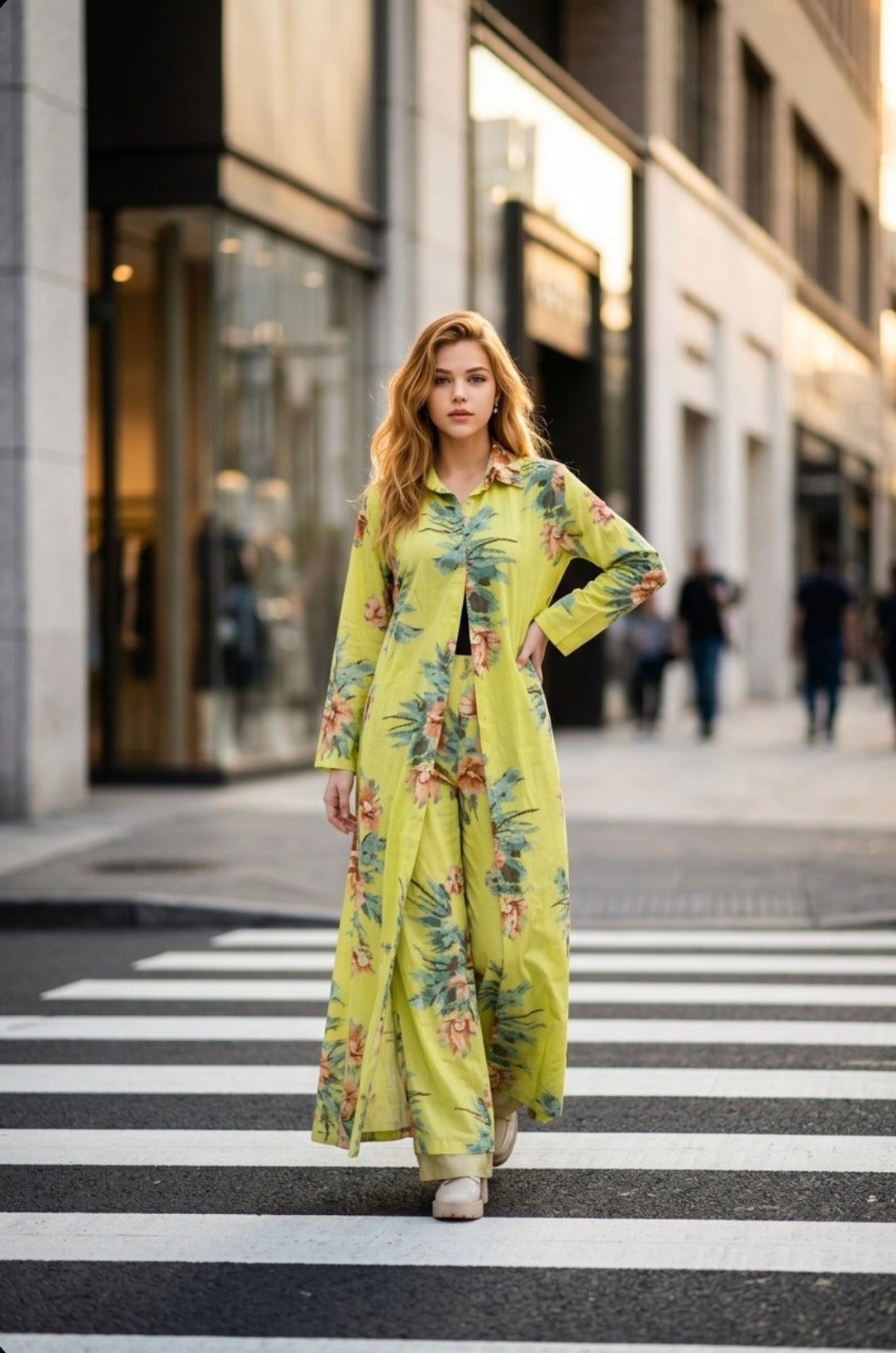 Stylish Turkish linen two-piece set made from soft, lightweight, and breathable fabric. The set includes wide-leg pants and a long floral shirt for a chic and comfortable look. Perfect for summer, casual outings, and everyday elegance. ✨