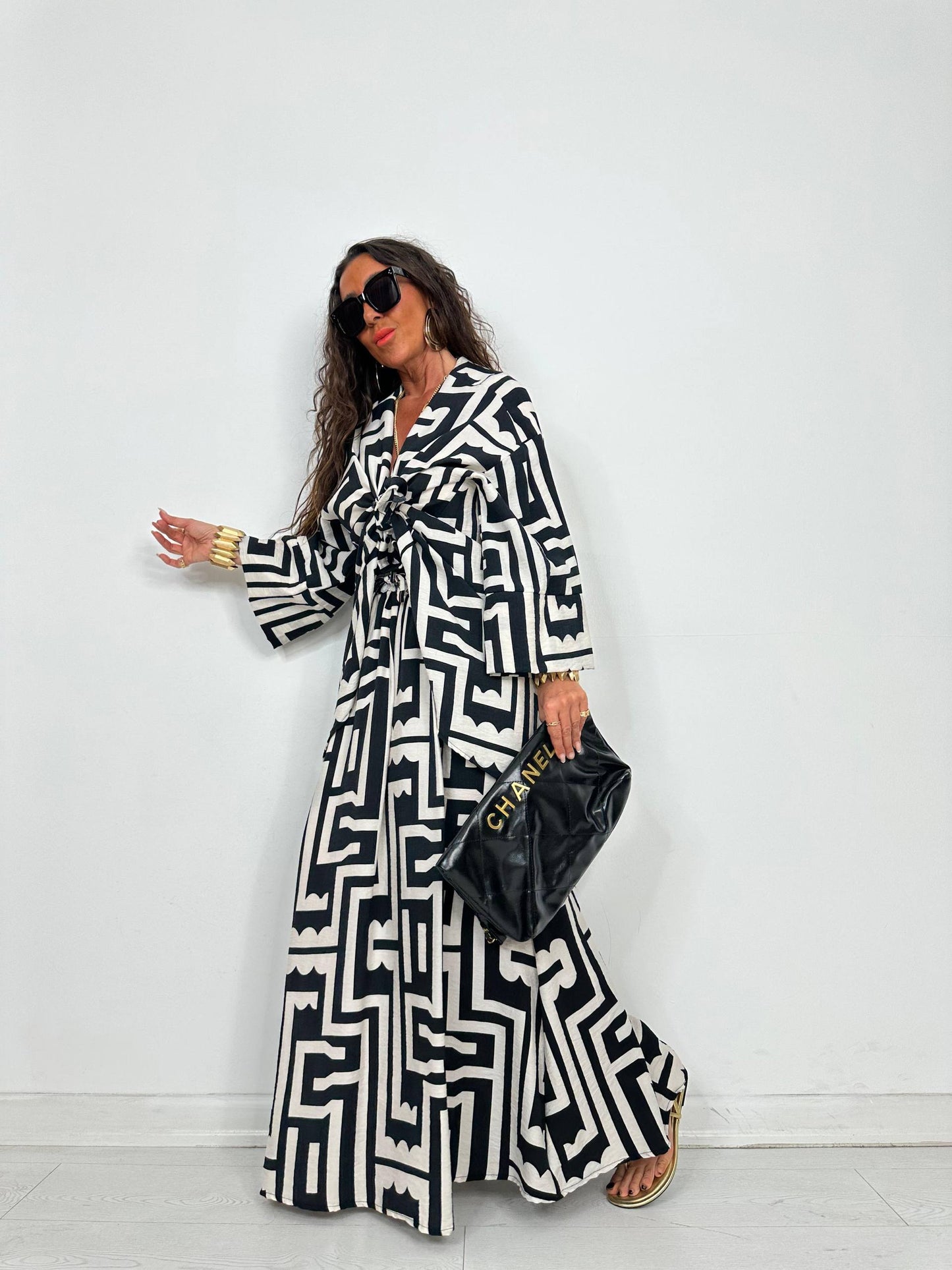 Women’s Two-Piece Set – Geometric Print Skirt & Blouse