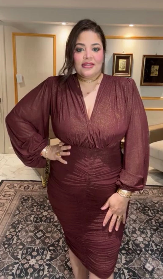 Elegant  Lace Ruched Dress – Burgundy