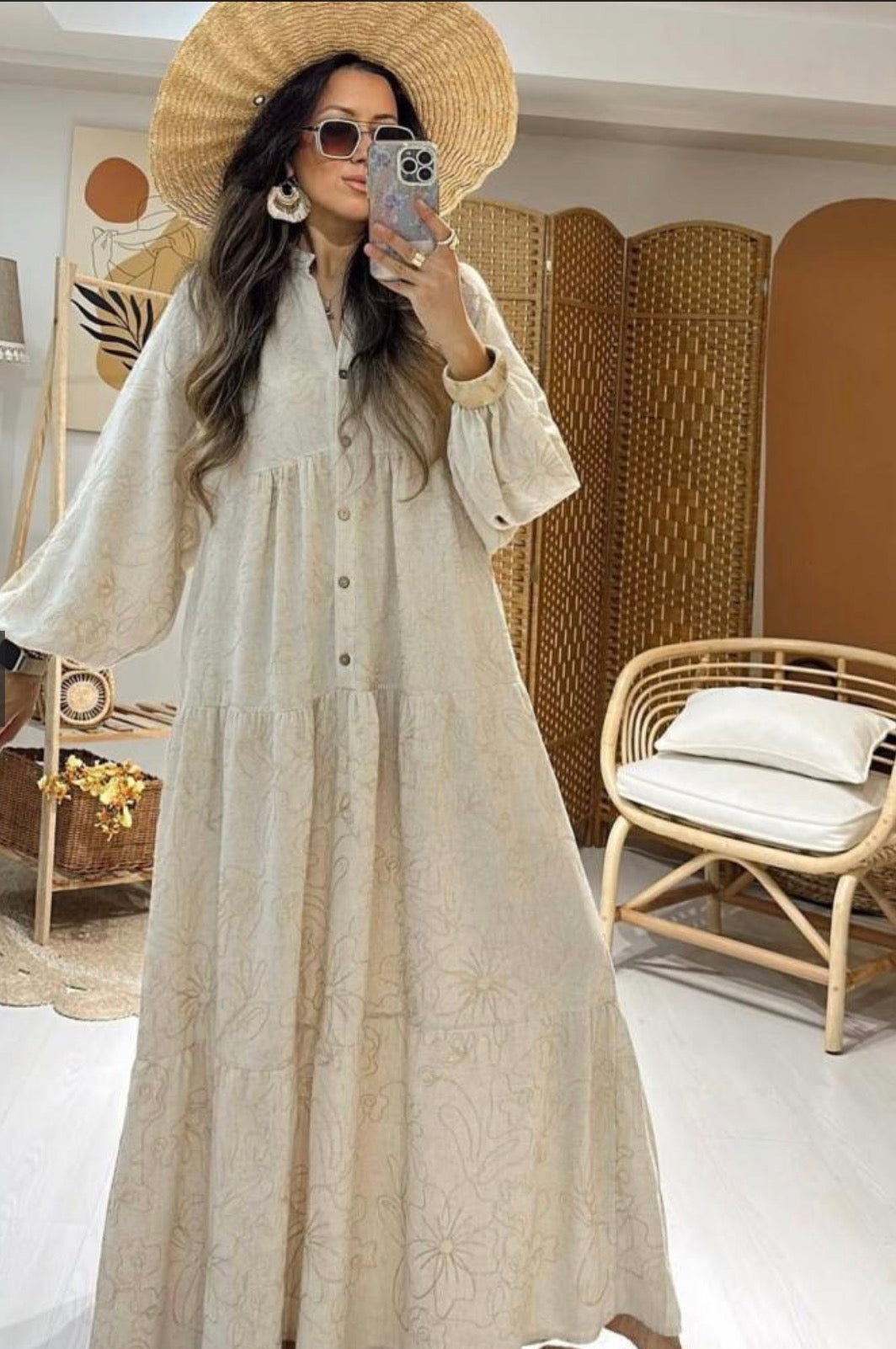 Turkish-made beige dress embroidered with gold threads – a modern and elegant style